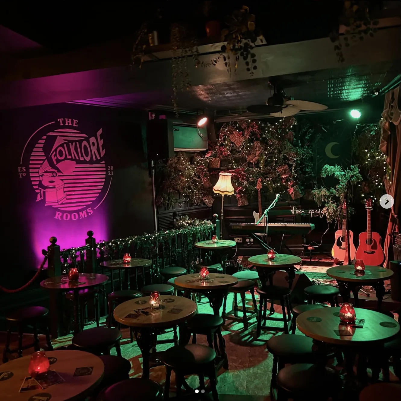 The room, lit for a night