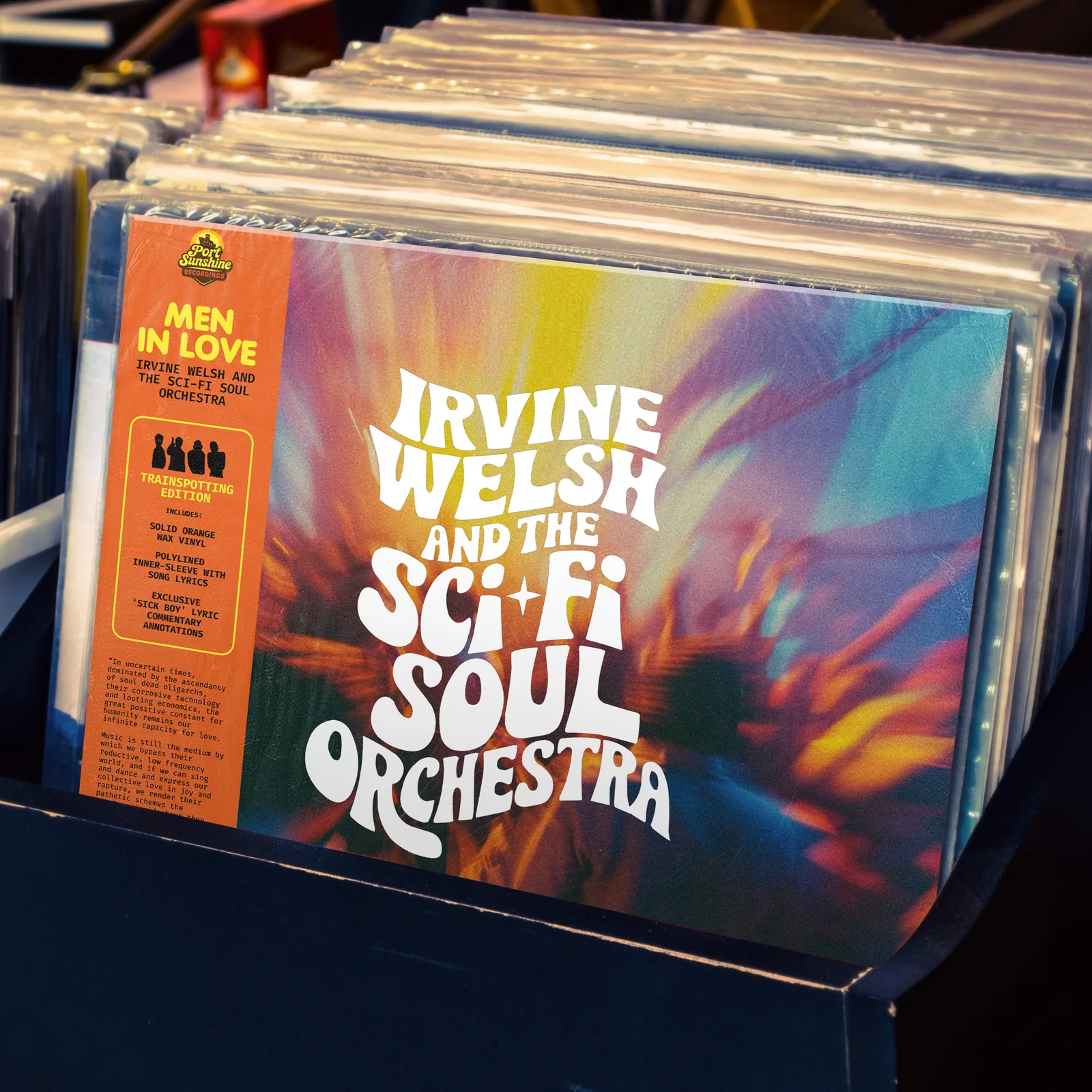 The Trainspotting Edition in a record shop rack