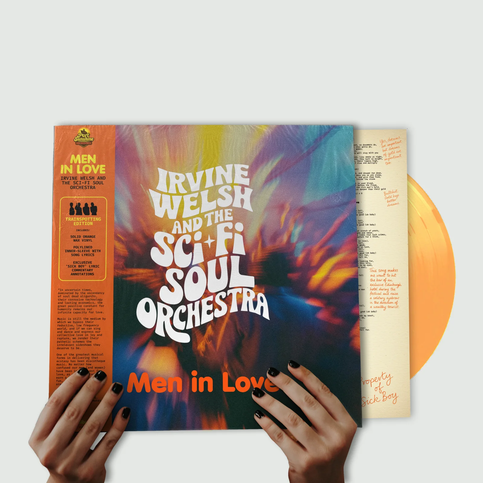 The Trainspotting Edition: orange vinyl, obi strip and the lyric sleeve with Sick Boy’s notes